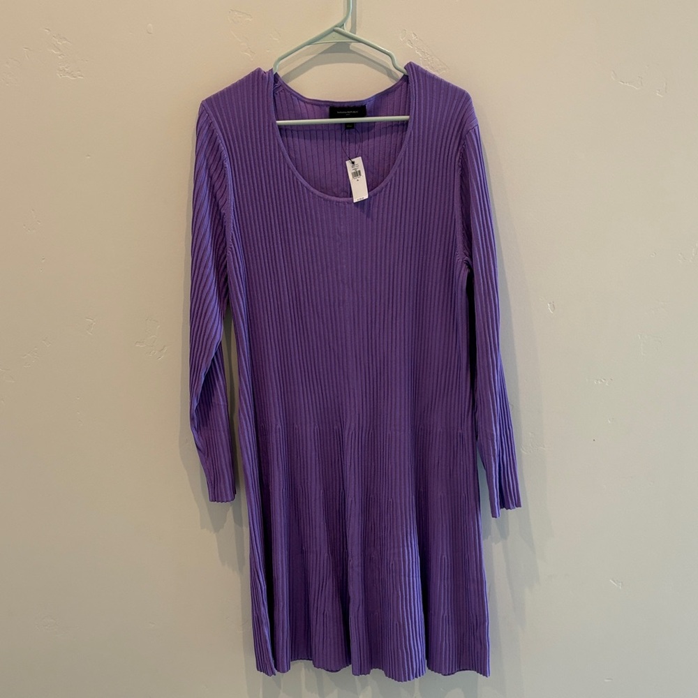 Banana Republic Purple Ribbed Long-Sleeve Knit Dress